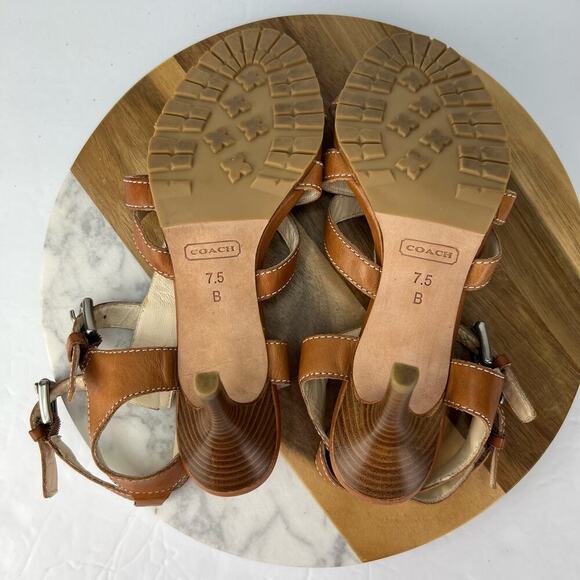 COPY - EUC COACH FLORA 7.5 B Leather Heels Strappy Open Toe 2-Buckle Sandal Sho… - Picture 12 of 12